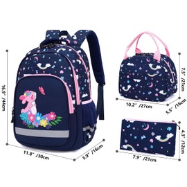 BEFUNIRISE School Backpack Kids Set Middle Elementary Preschool Kindergarten with Lunch Bag & Pencil Case Bookbags for Boys Girls Teen (Rabbit-Navy Blue)