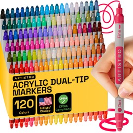 ARTISTRO 120 Acrylic Paint Pens, Acrylic Paint Markers, Fabric Markers for Textile, Canvas, Rock, Glass, Wood, Paper, Pumpkin, DIY (Dual Tip Dot + Fine, 120)
