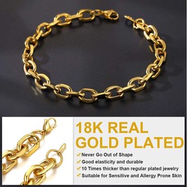 Chain Link Bracelet 18K Gold Plated 7mm Rolo Cable Bracelet for Men Women Jewelry, 7.5 inch