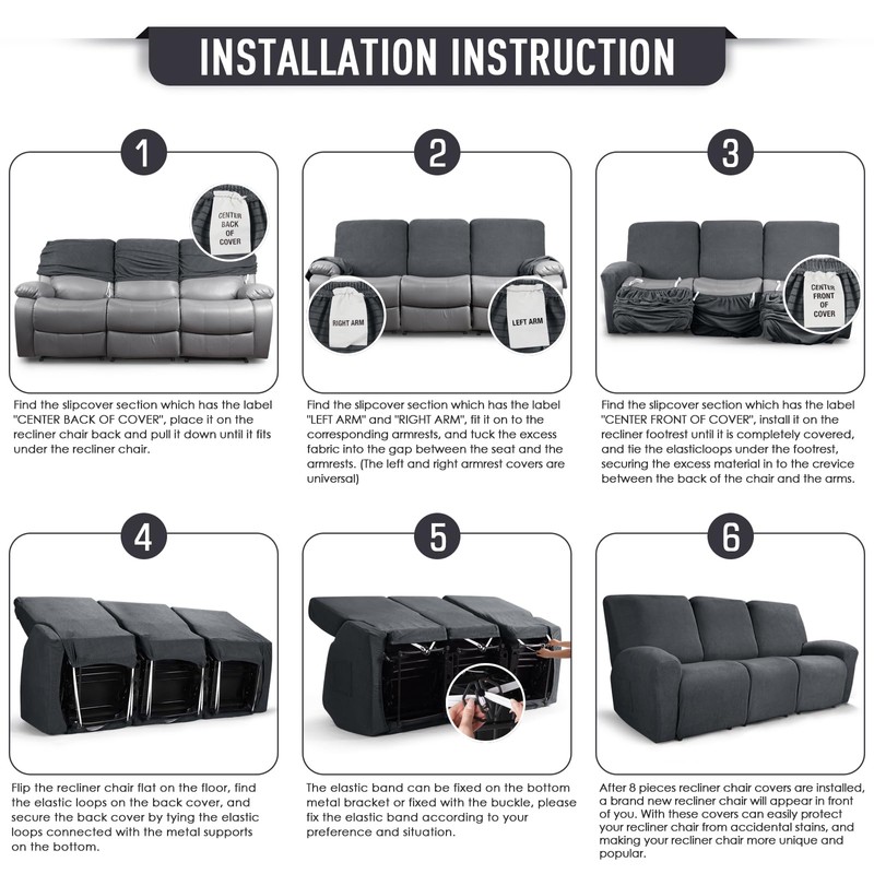 TAOCOCO Recliner Sofa Covers 8-Pieces Stretch Large Couch Covers for