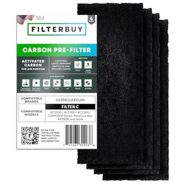 Filterbuy Activated Carbon Pre-Cut Filter C Replacement for GermGuardian Air Purifier (4-Pack, Made in USA)