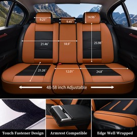 Coverado Car Seat Covers Full Set, 5 Piece Car Seat Protector with Removable Headrest, Nappa Leather Breathable Front Back Rear Seat Cushion Universal Fit for Truck Automotive Most of Cars Brown