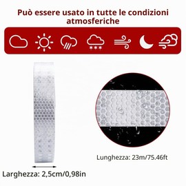 TESSTSY Nastro Catarifrangente Adesivo Bianco 2.5cm x 23m