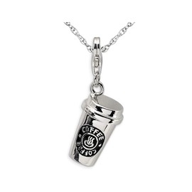 Sterling Silver Coffee Cup Charm Pendant Necklace with Chain