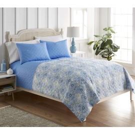 Shavel Home Products Seersucker 6-in-1 Quilt Set, Full/Queen, Blue Poppies