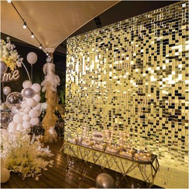 Kate Light Gold Shimmer Wall Panels Shiny Sequin Wall Decoration Backdrop 4x6ft for Party, Birthday, Wedding, Home Decoration 24 PCS