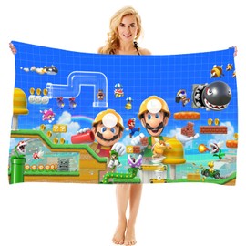 MAJEQZGY Maro Bath Towel with 3D Print for Children, Pool Towel, Children's Bath Sheet, Ultra Soft, Super Absorbent, Durability, Beach, Bathroom, Face Cloth, Teenagers (Race Track Repair)