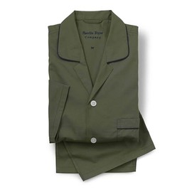 THE SAVILE ROW COMPANY LONDON Men's Luxury 100% Soft Cotton Poplin Pyjamas - Khaki With Piping - Extra Large
