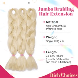 Hair Extension 60 cm Crochet Braids Two Tone Ombre Braiding Hair Synthetic Braid 3 Pieces / 300 g - Bleached Blonde