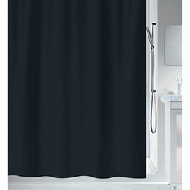 Spirella Primo Black Textile Polyester Shower Curtain, 180 x 180 cm, Black