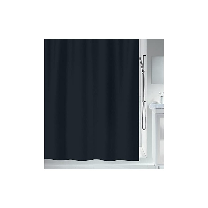 Spirella Primo Black Textile Polyester Shower Curtain, 180 x 180