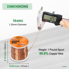 UCINNOVATE 99.9% Soft Copper Wire, 16 Gauge (1.23mm Diameter) Copper Wire for Gardening, 127 Feet 39m, 1 Pound Spool 16 Gauges Pure Copper Wire, 16 AWG Copper Wire for Electroculture Jewelry Making Crafts