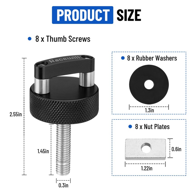 Racewill 8PCS Black Hard Top Quick Removal Fastener Thumb Screws