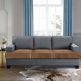 H.VERSAILTEX Stretch Velvet 3 Piece T Cushion Sofa Slipcovers Individually Sofa Cushion Covers for 3 Cushion Couch Seat Cushion Covers for Sofa Seat Cushion Covers Stay with Elastic Bands, Camel