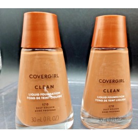 COVERGIRL (2 Pack) Covergirl Clean Liquid Foundation -#170 Deep Golden - 1 Fl Oz Each Pack