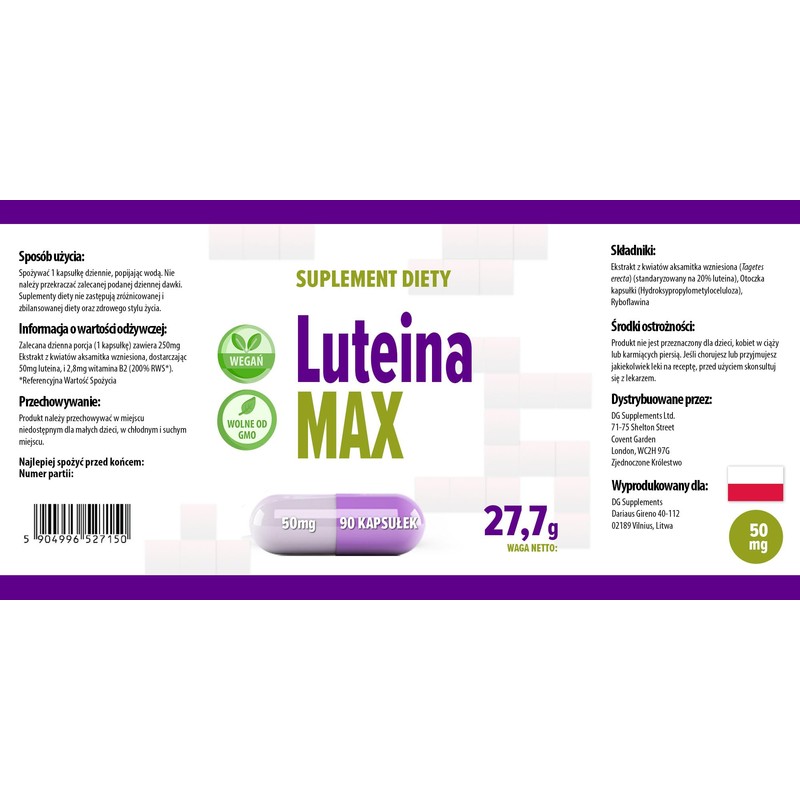 Lutein Eyes 50 mg 90 Vegan Capsules, Laboratory Tested, High