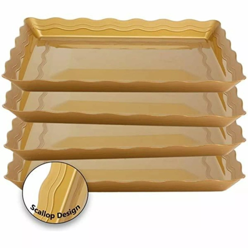 Onlyonestopshop Gold Plastic Rectangular Tray Party Serving Tray Food Service