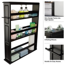 Lavish Home Slim Rolling Storage Shelves-4 Tier Utility Cart with Handle and Wheels for Bathroom, Kitchen and Laundry Room, 34.25", Black