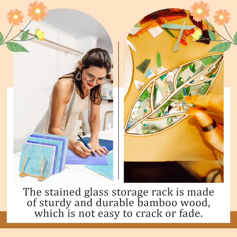 Youdaju 3Pack Stained Glass Organizer Bamboo Dish Plate Rack Wooden