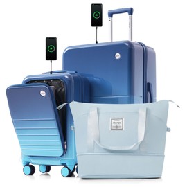 Merax 20/28 with Bag, ABS+PC Hardside Luggage Sets TSA Lock Spinner Wheel Suit Cases, Blue and Navy, 20/28/Bag