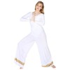 Danzcue - Pantalón Palazzo para mujer, blanco-dorado, 2X-3X