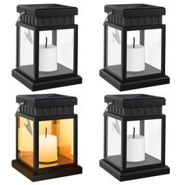 Linternas Solares Lámparas Paquete de 4, Solares Colgantes Portátiles Para Exteriores, Farol Efecto Vela para Decoración de Jardín, Patio, Césped, Calle, Tienda, Valla, Farol Árbol, Impermeable IP55