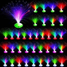 Retisee 36 Pcs Fiber Optic Lamp Multicolored Centerpiece Optic Lights Battery Powered with Cone Base Illuminated Crystals for Room Wedding Holiday Independence Day Tables Disco Party