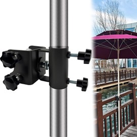 WujinJoy Heavy-Duty Patio Umbrella Clamp Stand - Adjustable Metal Umbrella Deck Parasol Holder Clip, Patio Umbrella Stand for Beach, Deck, Chair, Balcony, Dock & More (Handrail Umbrella Bracket)
