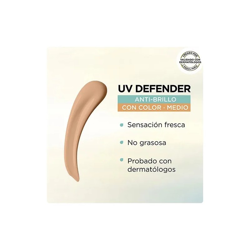 Protector Solar L'Oréal Paris UV Defender Anti-Brillo con Color Tono