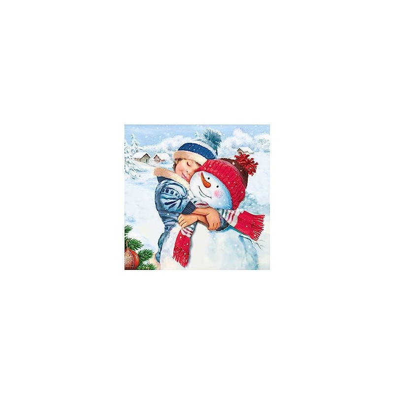 20 Napkins Cute Snowman with Child in Winter 33 x