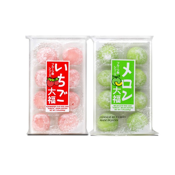 Japanese Mochi Fruits Daifuku (Rice Cake) CHOICE OF: Strawberry, Melon, Green Tea, Orange Flavors. (Strawberry+Melon)
