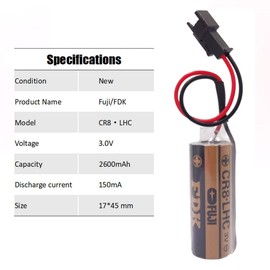 Giobbiy (2-Pcs) 3V CR8.LHC Lithium Battery 2600mAh for Fuji FDK CR8-LHC Battery Backup Power Source Batteries with Connector (3.0 Volt, 2.6 Ah, Non-Rechargeable)