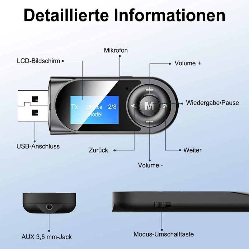 2 in 1 Bluetooth Transmitter Receiver Jack 3.5 mm, Aux