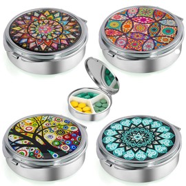 Pack of 4 Small Pill Box 3 Compartments Pill Box Metal Pill Box for On the Go for Vitamins Fish Oil (3 Compartments)