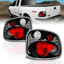 AmeriLite for 2001-2003 Ford F-150 Flareside Euro Black Replacement Tail Lights Brake Lamp Pair - Passenger and Driver Side