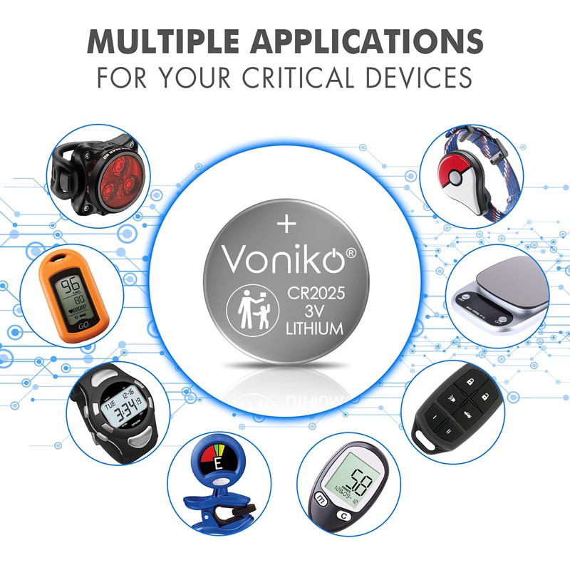 Voniko CR2025 3V Lithium Batteries 6 Pack for Child Safety,