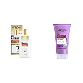 Loreal Paris Uv Defender bloqueador solar Fluido Invisible FPS 50   Gel Limpiador Facial Revitalift Ácido Hialurónico, 150 ml                         