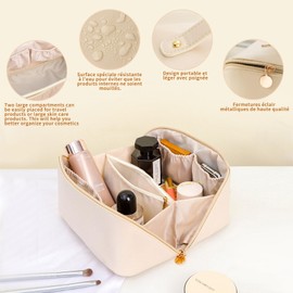 Grande trousse de maquillage de Voyage Pour Femme - Grande trousse de maquillage imperméable en Cuir synthétique - Portable et multifonction - sac organisateur de Voyage (White)