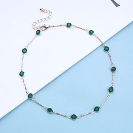 Yheakne Boho Emerald Green Choker Necklace Green Gemstone Bead Necklace Round Emerald Necklace Short Cz Collar Necklace Chain Jewelry for Women and Girls
