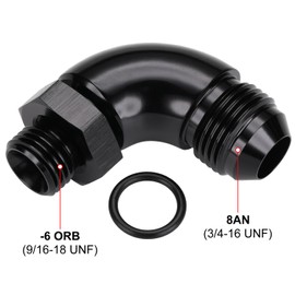 Podavelle 8AN Male Flare to 6AN -6 ORB O-ring Boss 90 Degree Full Flow Fitting Adapter Aluminum Black