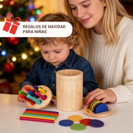 JDF3CISH Juguetes Montessori para Niños de 1-3 Años | Juguetes Educativos para Clasificar Colores | Juegos Sensoriales para Desarrollar Motricidad Fina (Pieza Redonda + Palo Redondo)