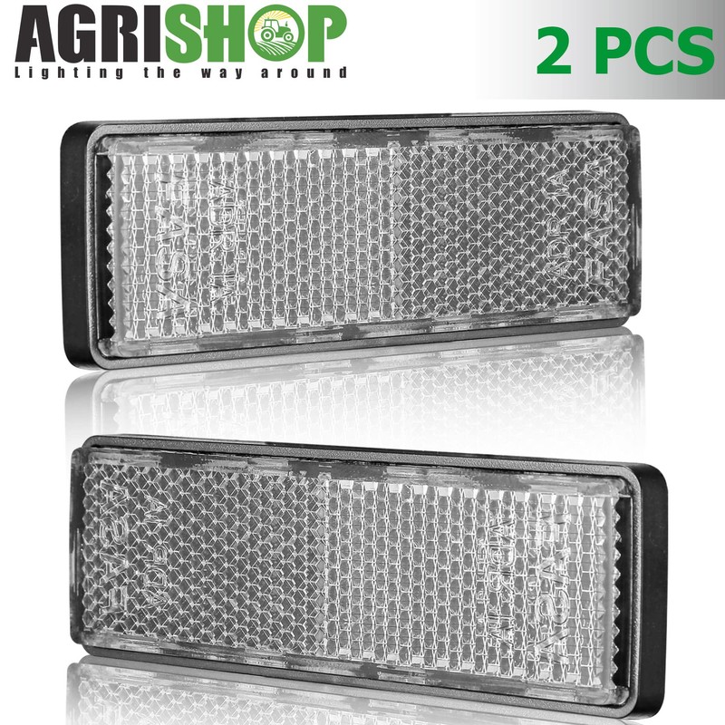 AGRISHOP 2x White Reflectors Stick On,97.7x32x9mm,E Approved, Stick On Car
