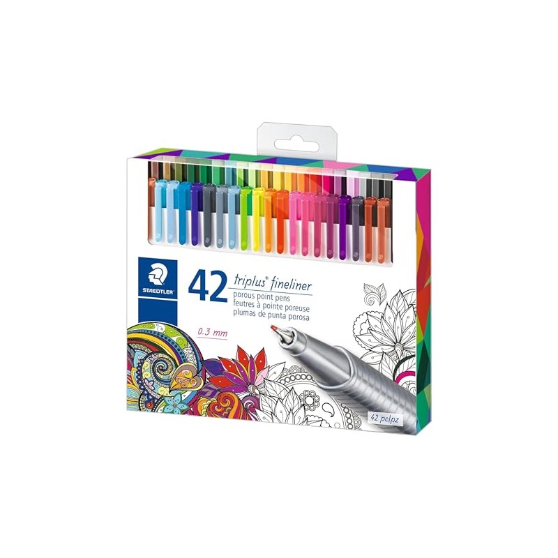 STAEDTLER Fineliner Triplus 42pcs Punta Superfina, Revestida de Metal, Ancho