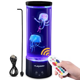 Playlearn Jellyfish Lamp - Color Changing Mood Light - LED USB Electric Jelly Fish Light Lamp for Kids or Adults - Ocean Decor - Fake Jelly Fish Lamp Mini Aquarium Tube Tank for Table, Desk – 11 Inch