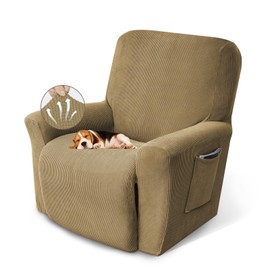 KEKUOU Recliner Chair Covers Lazy Boy Recliner Covers Stretch Couch Cover Slipcovers 1 Piece Furniture Protector with Elastic Bottom for Dog,Kids.(Recliner, Tan)