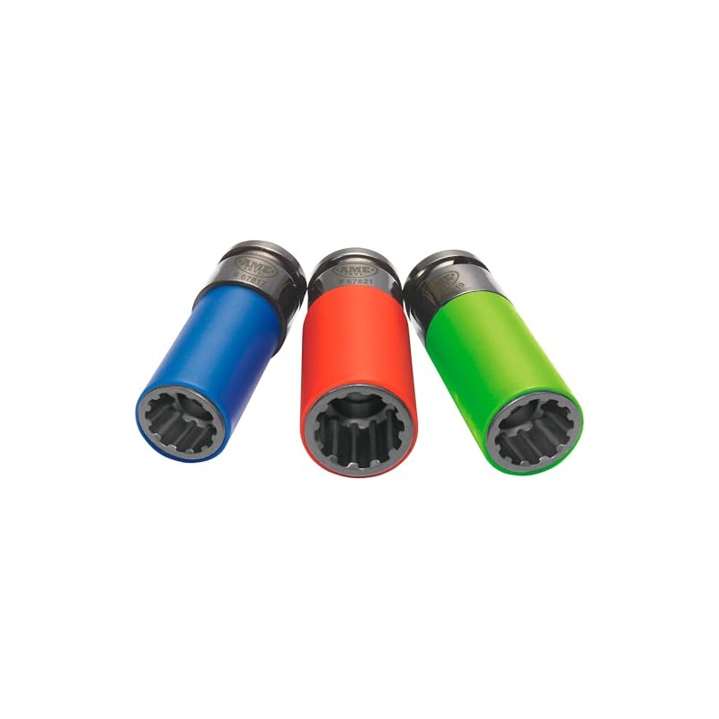 AME INTL 3 Piece SplinePlus Socket Set, 17mm, 19mm, 21mm,Blue,