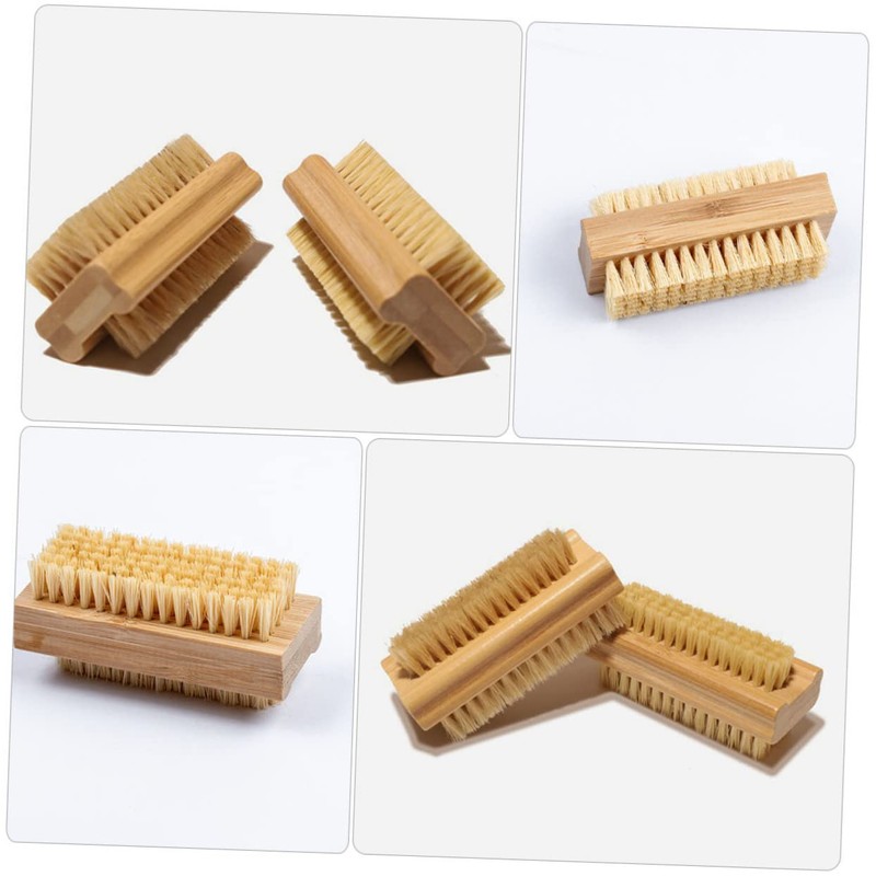 OHPHCALL 2pcs Bamboo Nail Brush Double-sided Cleaning Tool with Sturdy