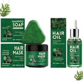 Usman Grass Hair Treatment Hair Care Set, Hair Oil, Shampoo Bar and Hair mask Set - Helps Restore Shine and Hydration, Reducing Thinning Hair Loss with Leaf Of Oriental Arborvitae