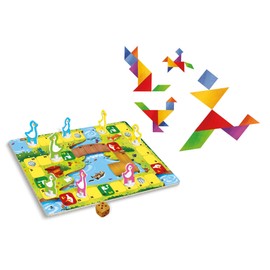 Clementoni 16301 Familienspiele – 2 in 1 Das Gänsespiel + Tangram, beliebte Kinderspiele, Brettspiel und Legespiel, kleine Spielesammlung für Kinder ab 6 Jahren
