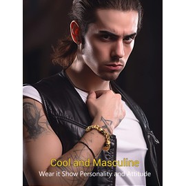 PROSTEEL 18k Gold Plated Skull Bracelet 19 cm/11 mm Curb Chain Bracelet Men Boys Golden Link Chain Bracelet Fashion Jewellery Accessory for Father's Day Anniversary, Stainless Steel